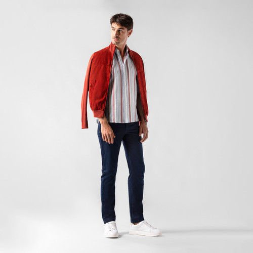 Sky-blue, white and red striped shirt