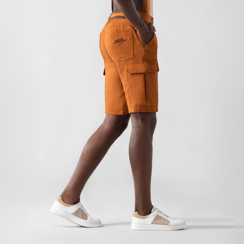 Orange cargo Bermuda shorts in linen and silk