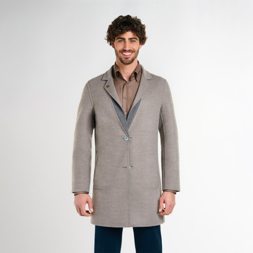 Taupe and pearl grey reversible coat