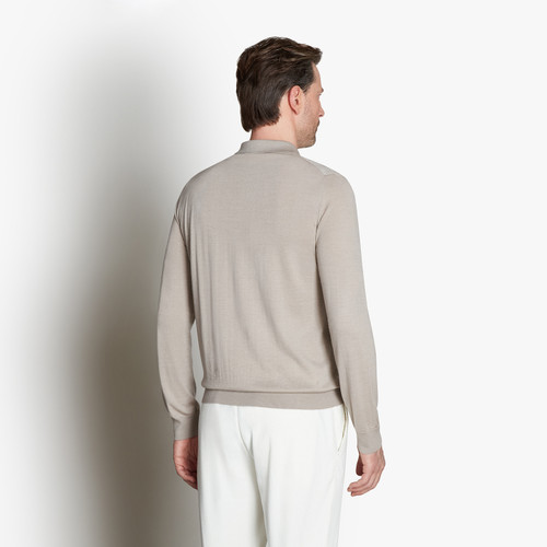 Blond fawn buttoned polo, jacquard "Squares" weave