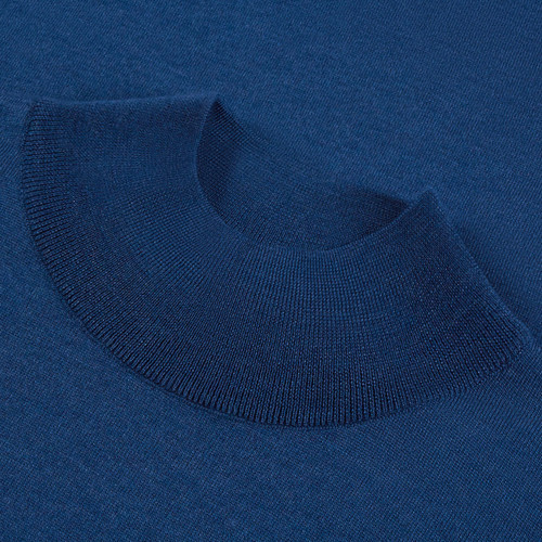 Deep sea blue funnel neck sweater, "Micro Griffon" embroidery