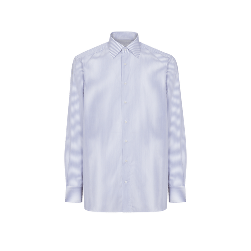 Classical smoke blue striped shirt, topstitched collar