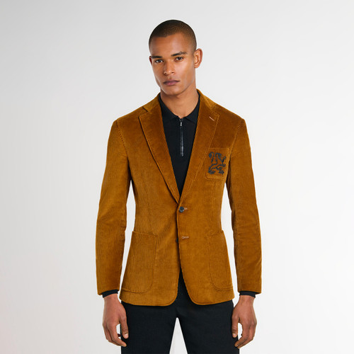 Ochre corduroy blazer, "Griffon" embroidery