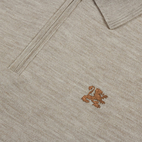 Beige zipped polo shirt, "Micro Griffon" embroidery