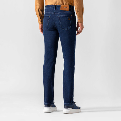 Blue jeans, camel "Micro Griffon" embroidery