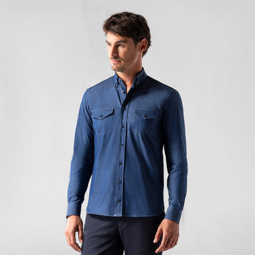 Denim-blue denim shirt, white stitching