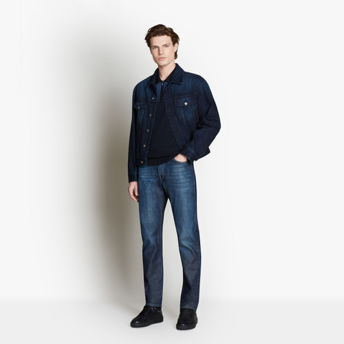 Dark blue and slate blue zipped polo-shirt bleu, « Shading » jacquard weave