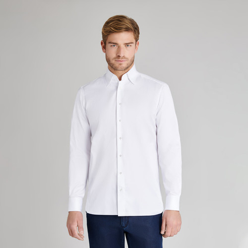White shirt, triple-stitching
