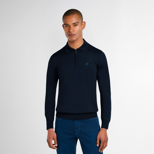 Navy zipped polo shirt, "Micro Griffon" embroidery