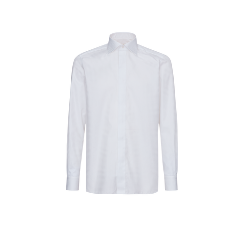 White tuxedo shirt, houndstooth pattern 