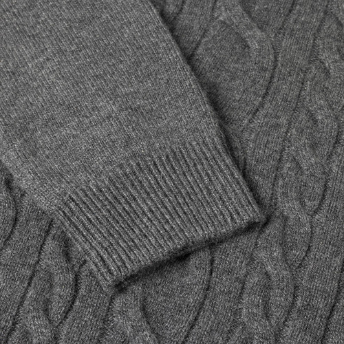 Smoke-grey zipped funnel-neck sweater, twisted jacquard weave