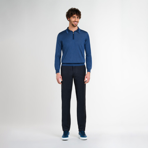 Blue abyss zipped polo shirt, long sleeves