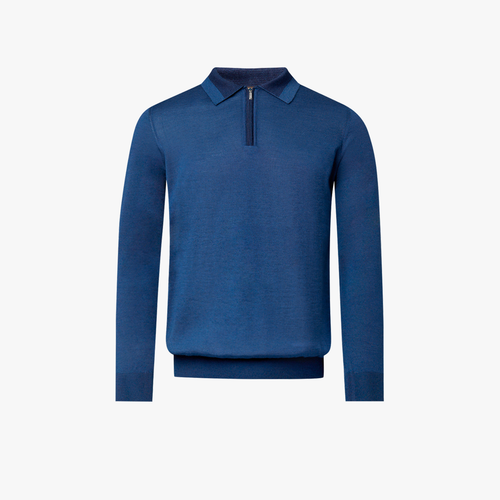 Blue abyss zipped polo shirt, long sleeves