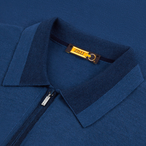 Blue abyss zipped polo shirt, long sleeves