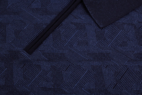Navy and deep-sea blue polo shirt, "Regimental pied-de-poule" jacquard weave