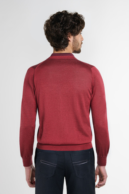 Burgundy red zipped polo shirt, long sleeves