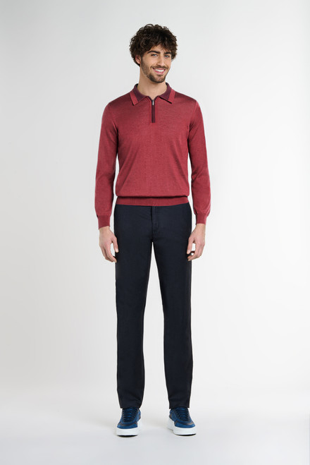 Burgundy red zipped polo shirt, long sleeves