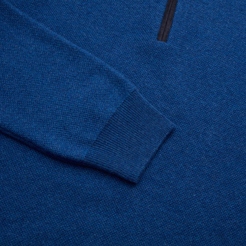Blue zipped polo shirt, navy calfsuede piping