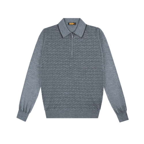 Grey zipped polo shirt, ZILLI jacquard weave
