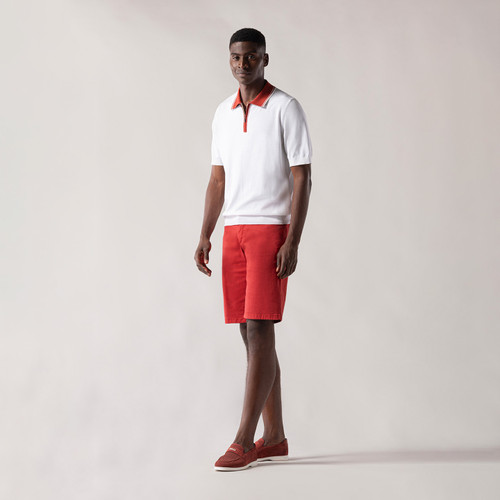 Red stretch cotton Bermuda shorts, slim fit