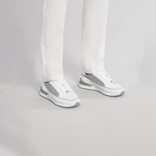 White and grey sneakers in calfskin, soft nubuck calfskin and rubber calfskin