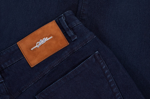 Navy-blue jeans, "ZILLI Poem" embroidery