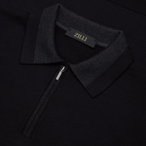 Black zipped polo shirt, long sleeves