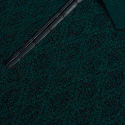 Pine green polo shirt, "Micro Lozenges" jacquard weave, crocodile detail