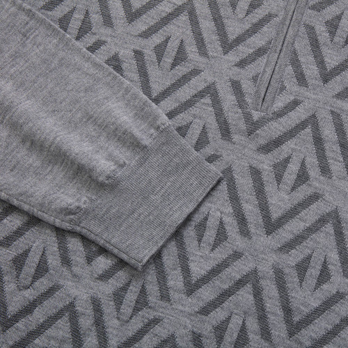 Light grey zipped polo-shirt, « Rhombus » jacquard weave