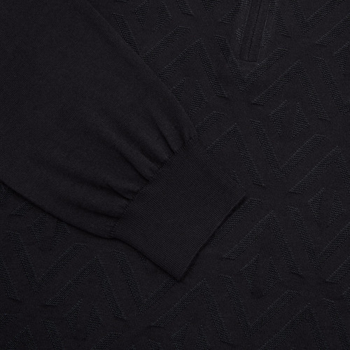 Black zipped polo-shirt, « Rhombus » jacquard weave