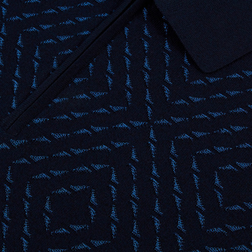 Navy-blue zipped polo shirt, "Vanisé Mirage" jacquard weave