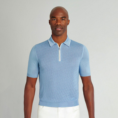 Sky blue zipped polo shirt, crocodile detail