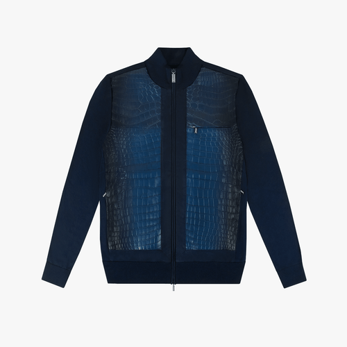 Navy bi-material cardigan