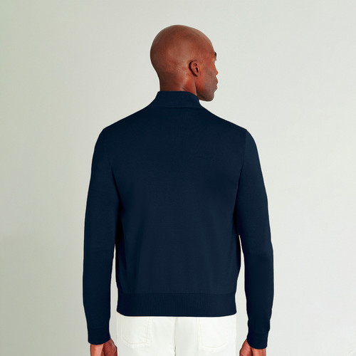 Navy bi-material cardigan