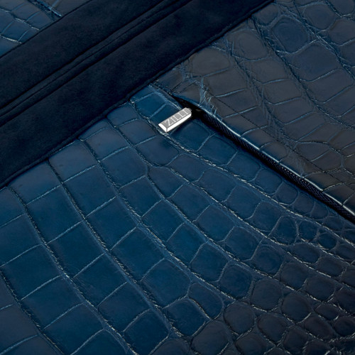 Navy bi-material cardigan