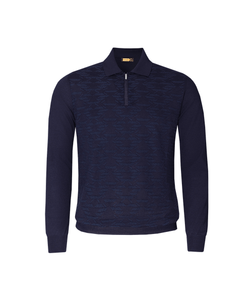 Navy polo shirt, "Vanisé Express" jacquard weave, crocodile detail