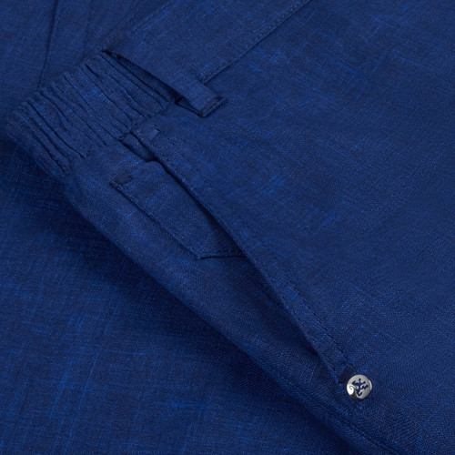 Royal blue linen bermuda shorts, slim fit