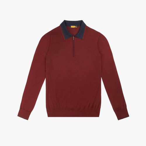 Navy and burgundy zipped polo shirt