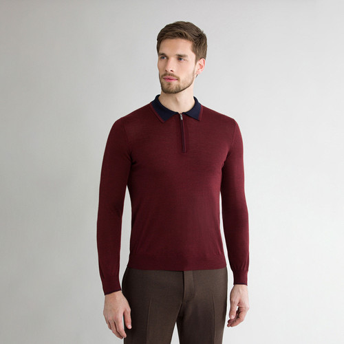 Navy and burgundy zipped polo shirt