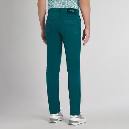 Teal blue cotton trousers, slim fit
