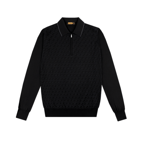 Black zipped polo shirt, ZILLI jacquard weave