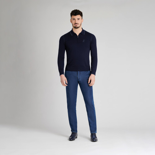 Navy zipped polo shirt, ZILLI embroidery