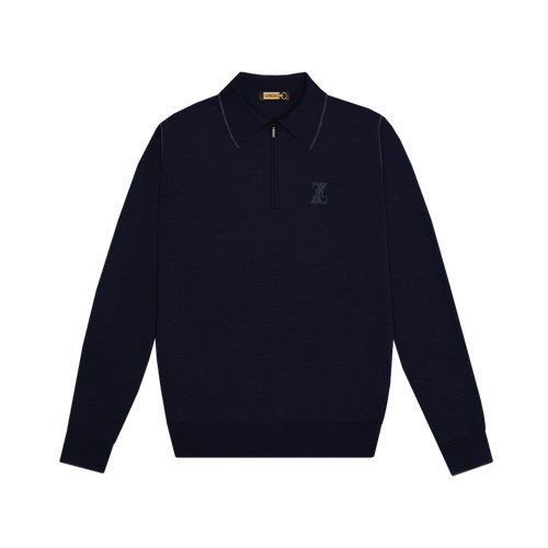 Navy zipped polo shirt, ZILLI embroidery
