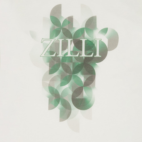 Ecru T-shirt, green and grey Pop Art pattern