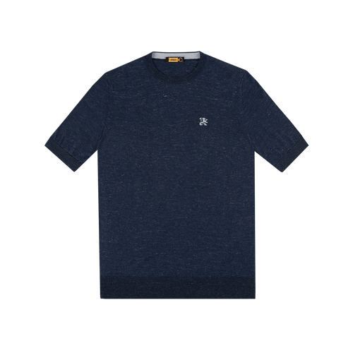 Navy crew neck sweater, light grey "Micro Griffon" embroidery