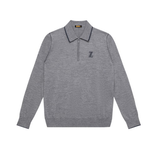 Grey zipped polo shirt, ZILLI embroidery