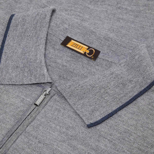 Grey zipped polo shirt, ZILLI embroidery