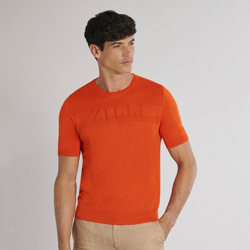 Orange crew neck sweater, ZILLI lettering