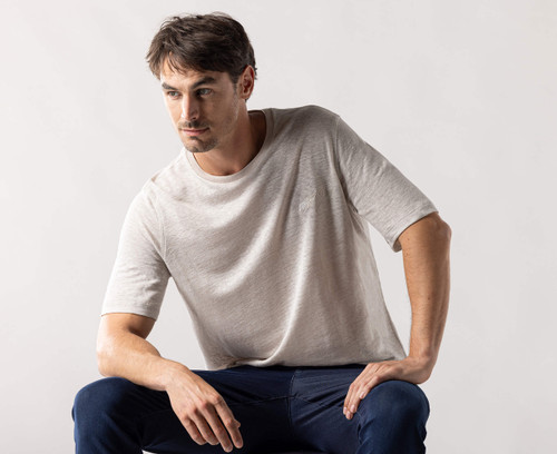 Natural beige crew neck sweater, "ZILLI Signature" embroidery