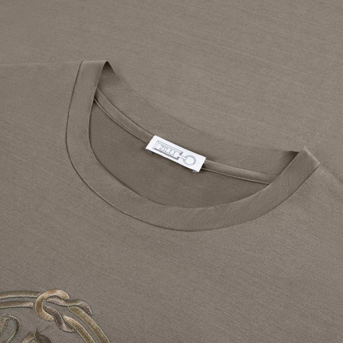 Taupe T-shirt, "Lion Circle" embroidery
